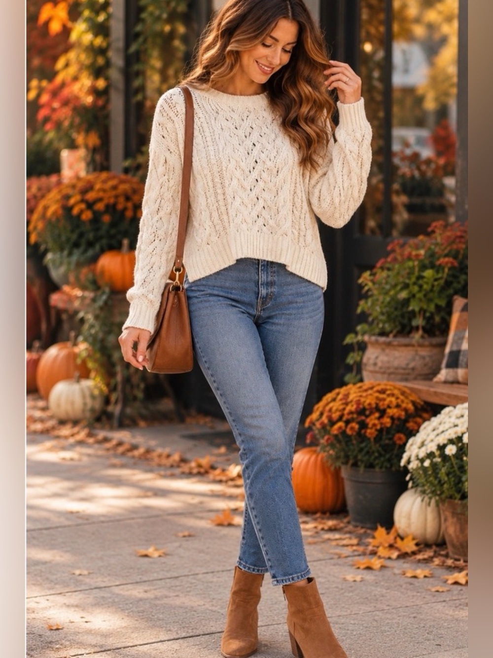 AERO HYGGE Textured Cream Cable Open-Stitch Crewneck Sweater Sz XS